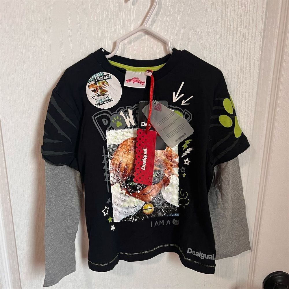 Desigual Kids Miraculous Ladybug Flip Sequin Long Sleeve T-Shirt Size 4 NWT